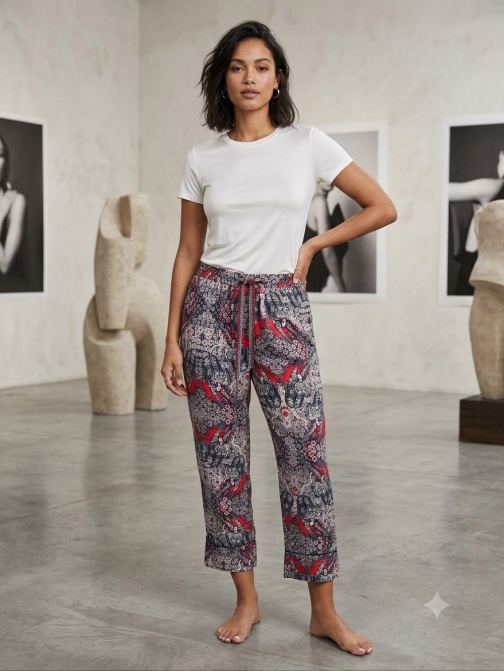 Anthropologie Floral & Tiger Print Joggers - Red, Black & White